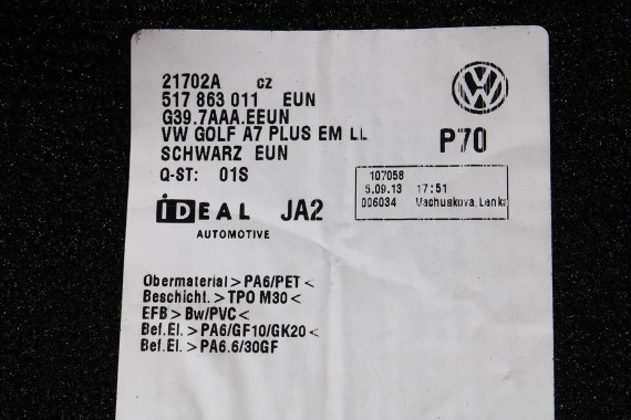 VW GOLF SPORTSVAN DYWANIKI WYCIERACZKI PODŁOGI 517863011 517 863 011 EUN - czarny wykładzina 517863011 517863011A 517863011