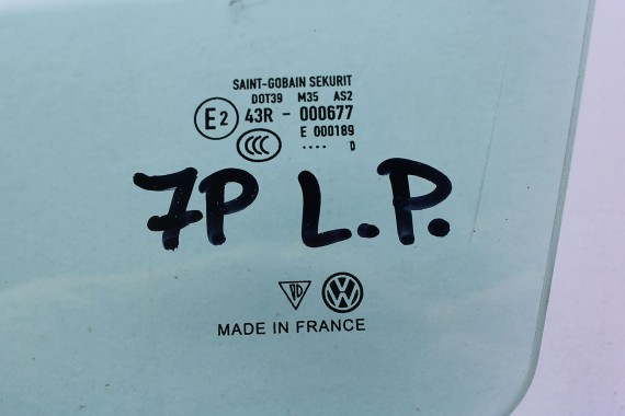 VW TOUAREG SZYBA DRZWI LEWE 7P6845021 7P6845021B lewa przód przednia kierowcy 7P6 845 021 2010  E2 AS2  zielony drzwiowa 7P 7P0