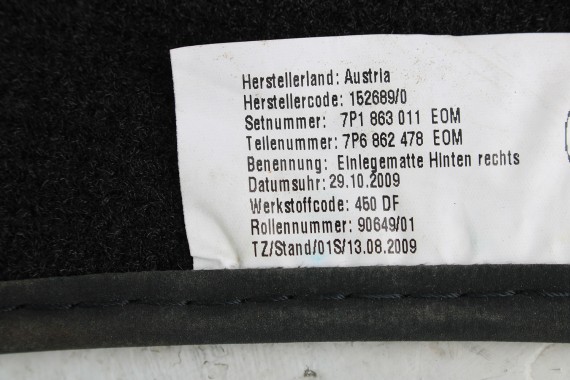VW TOUAREG DYWANIKI WYCIERACZKI PODŁOGI 7P1863011 7P1863560 7P1 863 011 7P EOM czarny tytanowy wykładziny 7P1862560 7P1862559
