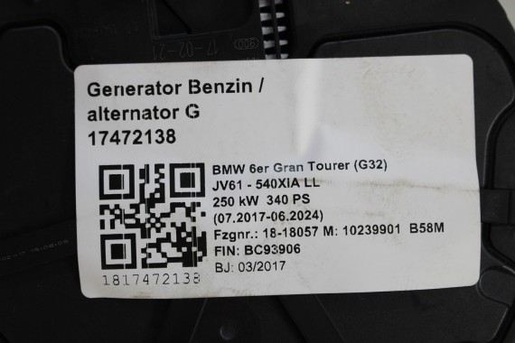 BMW 6 GRAN TOURER G32 ALTERNATOR BOSCH 8571357 12318571357 JV61 540XiA LL 250 kW 340 PS 12318635552 silnik benzynowy