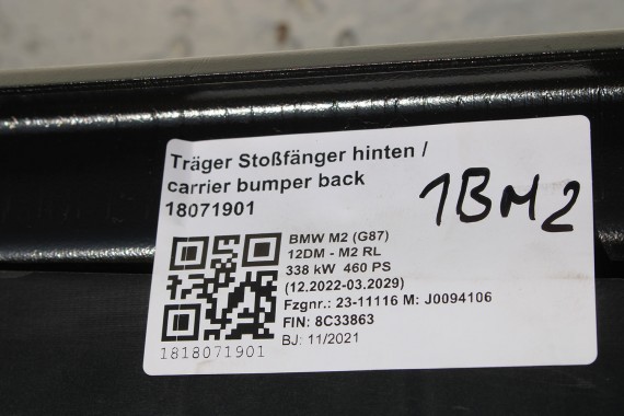 BMW 2 M2 G87 G42 BELKA ZDERZAKA TYŁ TYLNA 8085889 WZMOCNIENIE TYLNE 51 12 8081226 5112 8081226 51128081226 51128085889 8495035