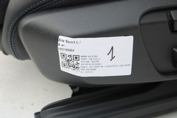 BMW X2 F39 FOTELE KOMPLET FOTELI siedzeń siedzenia tapicerka M PAKIET HKSW Stoff Micro Hexagon Sensatec schwarz +boczki drzwiowe
