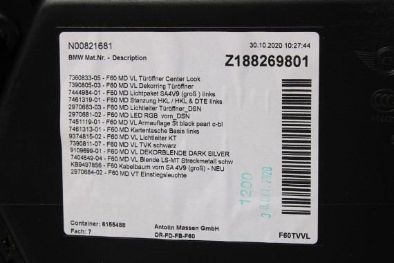 MINI COUNTRYMAN F60 FOTELE KOMPLET FOTELI siedzeń siedzenia tapicerka +boczki drzwiowe KDE1 Stoff/Leatherette Pearl/carbon-black