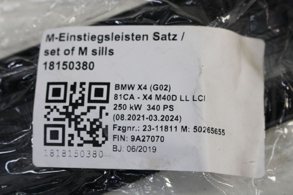 BMW X4 G02 LISTWA PROGOWA M pakiet 51478068487 wewnętrzna listwy progowe 5147 8068487 51 47 8 068 487 X3 G01 116014