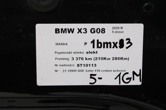 BMW X3 G08 PRZÓD PAS PRZÓD MASKA + BŁOTNIKI błotnik lampy lampa CHŁODNICE WENTYLATOR 210 kW 286 PS LCi 9 491 679 9 491 680 G01