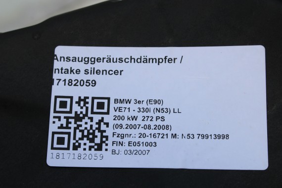 BMW 3 E90 E91 FILTR POWIETRZA OBUDOWA 7555287 13 71 7555287 13717555287 1 E81 E82 E84 E87 E88 E92 E93 7555287 7555287 7555287