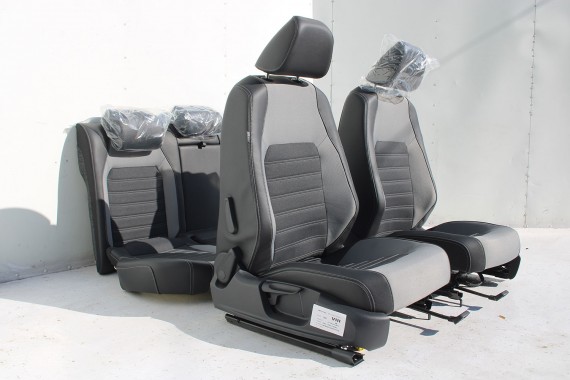VW JETTA 5C FL FOTELE KOMPLET FOTELI siedzeń siedzenia fotel tapicerka 5C0 5C 2010- skóra w kolorze czarnym i szarym LIFT