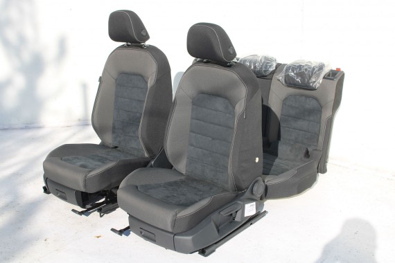 VW GOLF 7 VII FOTELE KOMPLET FOTELI siedzeń siedzenia fotel tapicerka 5G 5G4 welur + alcantara kolor czarno - szary 5G0