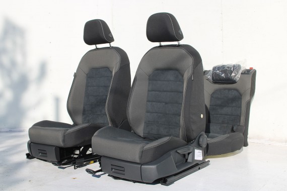 VW GOLF 7 VII FOTELE KOMPLET FOTELI siedzeń siedzenia fotel tapicerka 5G 5G4 welur + alcantara kolor czarno - szary 5G0