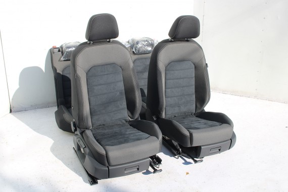 VW GOLF 7 VII FOTELE KOMPLET FOTELI siedzeń siedzenia fotel tapicerka 5G 5G4 welur + alcantara kolor czarno - szary 5G0