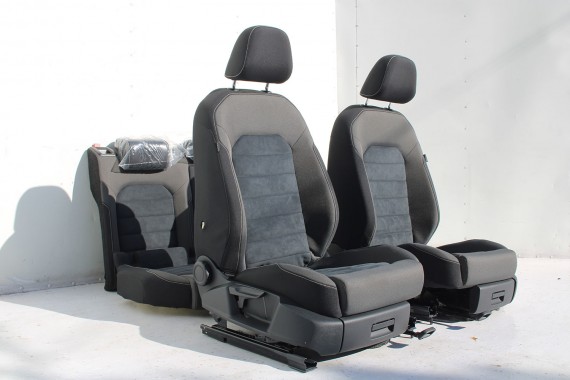 VW GOLF 7 VII FOTELE KOMPLET FOTELI siedzeń siedzenia fotel tapicerka 5G 5G4 welur + alcantara kolor czarno - szary 5G0