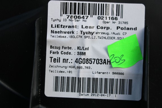AUDI A6 4G SEDAN FOTELE KOMPLET FOTELI siedzeń siedzenia fotel tapicerka 4G5 skóra kolor czarny USA C7