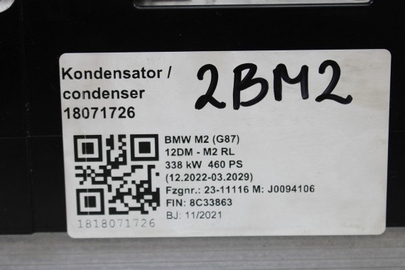 BMW M2 G87 SKRAPLACZ KLIMY KLIMATYZACJI 8088925 M3 G80 G81 M4 G82 G83 OSUSZACZ  64508088925 Kondensator z suszarką 3.0 B