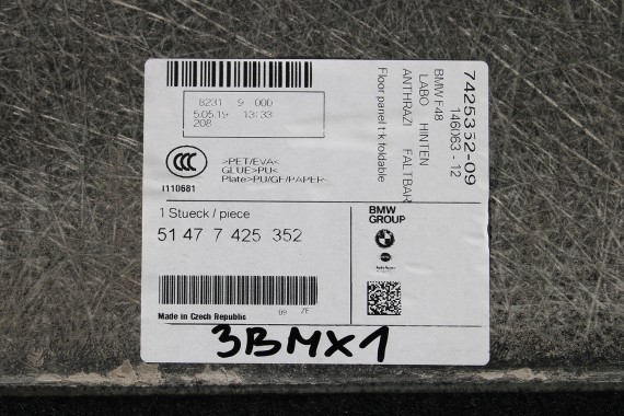 BMW X1 F48 WYKŁADZINA DYWAN BAGAŻNIKA 7425352 51 47 7425352 czarna 51477425352 tapicerka PODŁOGA 7425352 7425352 7425352 7425352