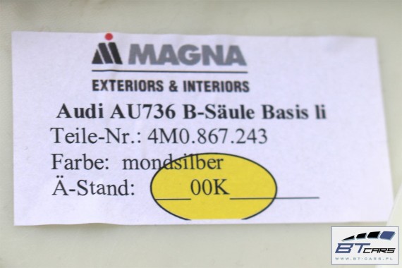 AUDI Q7 SŁUPEK B POSZYCIE 4M0867243 4M0867244 poszycie górne podsufitki 4M0 867 243 4M0 867 244 4M