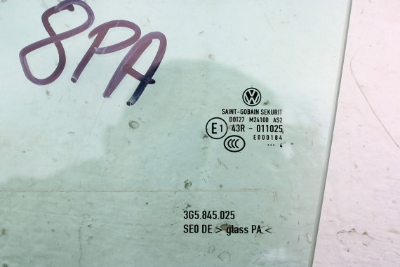 VW PASSAT B8 SZYBA DRZWI 3G5845025 3G5 845 026 3G LEWE lewa kolor E1 zielony drzwiowa rok produkcji 2014 SEDAN