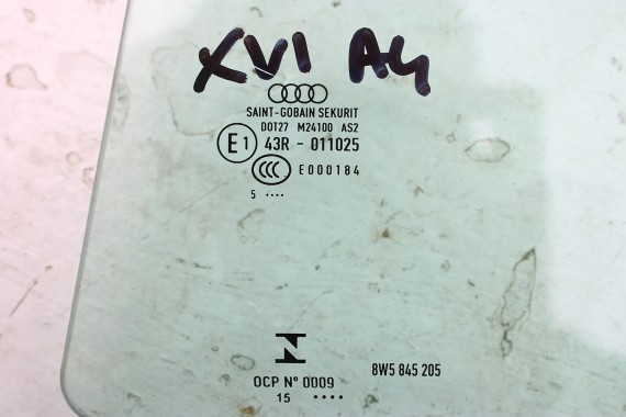 AUDI A4 SEDAN SZYBA DRZWI LEWE 8W5845205 tył 8W5 845 205 lewa tylna kolor E1 zielony rok 2015 8W5 B9 8W 8W5845205C 8W5845205