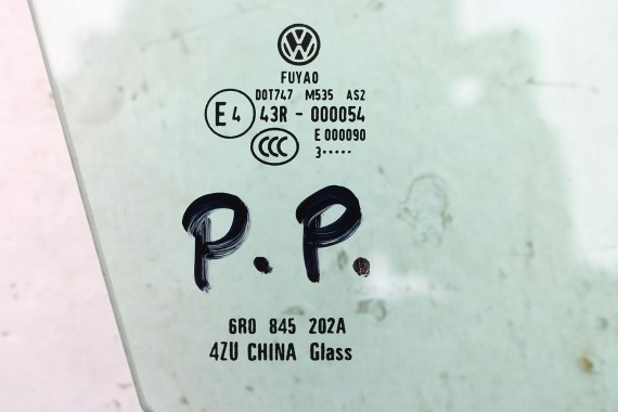 VW POLO SZYBA DRZWI PRAWE 6R0845202A prawa przód przednia 6R0 845 202 A pasażera rok 2013 E4 AS2 zielony drzwiowa 6R4 6R6 6R 6C