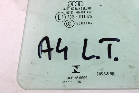 AUDI A4 SEDAN SZYBA DRZWI LEWE 8W5845205 tył 8W5 845 205 lewa tylna kolor E1 zielony rok 2015 8W5 B9 8W 8W5845205C 8W5845205