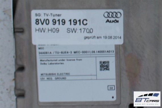 VW PASSAT B8 AUDI A6 A7 FL Q7 TT TUNER TV 8V0919191C 8V0 919 191 C DVB DTV CYFROWY  3G 4G, 4M, 8S, 3V TELEWIZYJNY SKODA SUPERB