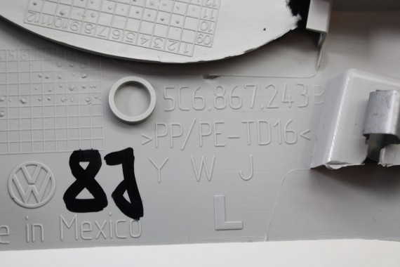 VW JETTA POSZYCIE SŁUPEK B PRAWY 5C6867243 5C6867244 5C6 867 244 5C 5C6867244B 5C6 867 244 B górne podsufitki Y20 szary perlisty