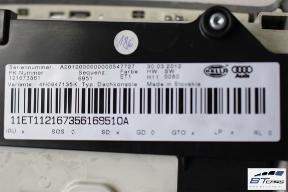 AUDI A8 LAMPKA OŚWIETLENIE PODSUFITKI 4H0947135K 4H0 947 135 K Kolor: ET1 - kryształowo srebrny 4H0947135K 4H0947135K 4H0947135K