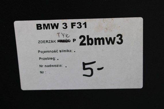 BMW 3 F31 Touring LCi ZDERZAK TYŁ TYLNY 7384577 Kolor: czarny KOMBI 7384613 7384615 51 12  51127384577