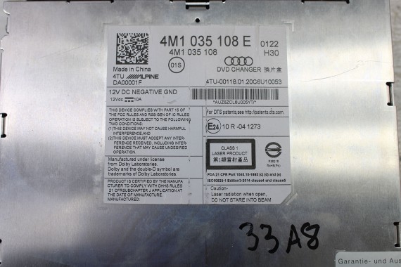 AUDI A8 Q7 ZMIENIARKA DVD 4M1035108E 4M1 035 108 E 4M1035108 4N D5 4M PŁYT ALPINE 4M1035108E 4M1035108 4M1035108E 4M1035108E