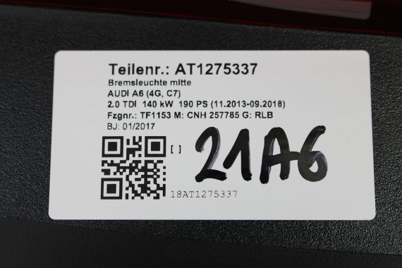 AUDI A6 SEDAN LAMPA LAMPKA ŚWIATŁO STOPU TYŁ 4G5945097 4G5 945 097 4G 4G0 C7 dodatkowe A3 SEDAN 8V5 FL LIFT 4G5945097 4G5945097