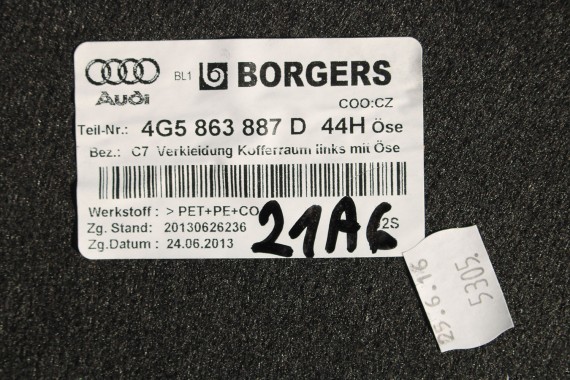 AUDI A6 SEDAN BOCZEK DYWAN BOCZKI BAGAŻNIKA 4G5863887D 4G5863888D 4G5863471C 4G5863463D boczki bagażnik 4G C7 44H soul czerń