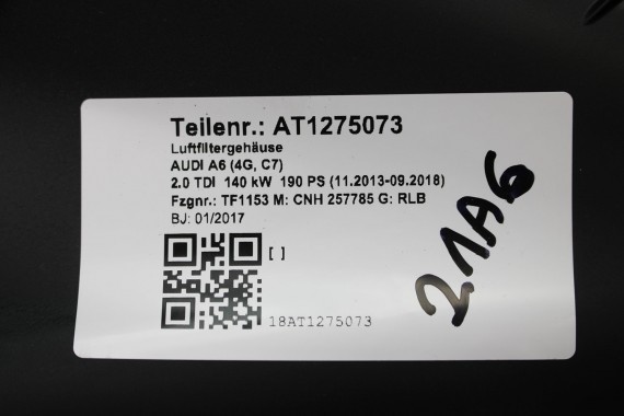 AUDI A6 A7 FILTR POWIETRZA OBUDOWA 4G0133838R 4G0133843K 4G0 133 838 R 2.0 TDi diesel A6 FL LIFT 4G C7 4G0133838R 4G0133843K