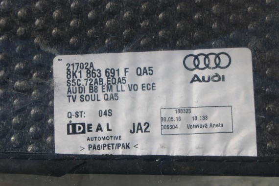 AUDI A4 8K A5 DYWANIKI PODŁOGI 8K1863691F 8K0864450B wycieraczki 8K1863691H 8K0864450C 'QA5' czarny soul) LIFT 8K0 864 450 B 8T8