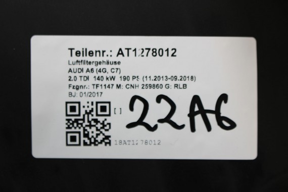 AUDI A6 A7 FILTR POWIETRZA OBUDOWA 4G0133838R 4G0133843K 4G0 133 838 R 2.0 TDi diesel A6 FL LIFT 4G C7 4G0133838R 4G0133843K