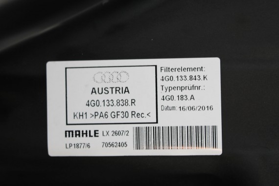 AUDI A6 A7 FILTR POWIETRZA OBUDOWA 4G0133838R 4G0133843K 4G0 133 838 R 2.0 TDi diesel A6 FL LIFT 4G C7