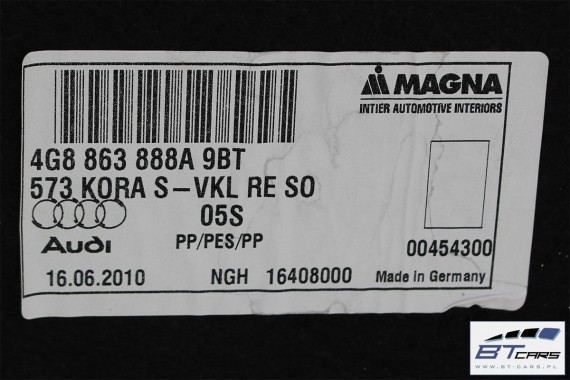 AUDI A7 BOCZEK + DYWAN BAGAŻNIKA 4G8863887A 4G8863888A 4G8863471 4G8863463 4G boczki bagażnik tapicerka 4G8863887A 4G8863888A