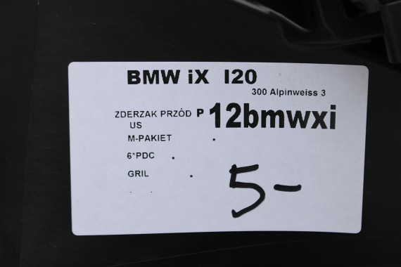 BMW iX i20 ZDERZAK PRZEDNI PRZÓD M pakiet Kolor: 300 Alpinweiss 3 Biały M POWER  51117933621 7983621 9879666 9879665 9492524