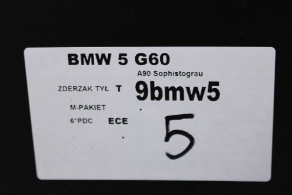BMW 5 G60 ZDERZAK TYŁ TYLNY M pakiet Kolor: A90 Sophisto Gray  MSP M POWER 51128084866 51128084715 51128085225 8084866