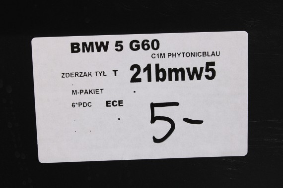 BMW 5 G60 ZDERZAK TYŁ TYLNY M pakiet Kolor C1M Phytonicblau Metallic MSP M POWER 51128084866 51128084716 8085225 8084866 8084715