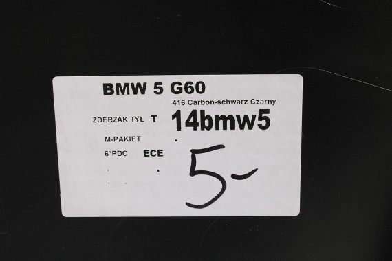 BMW 5 G60 ZDERZAK TYŁ TYLNY M pakiet Kolor: 416 Carbon-schwarz Czarny MSP M POWER 51128084866 51128084715 51128085225 8084866