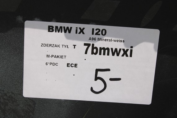 BMW iX i20 ZDERZAK TYŁ TYLNY M pakiet Kolor A96 Mineral-weiss 51128081542 51128737824 51129878961 51129878962 51129491667
