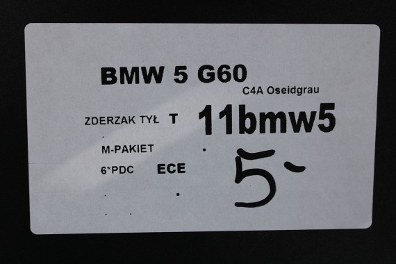 BMW 5 G60 ZDERZAK TYŁ TYLNY M pakiet Kolor: C4A Oxidgrau II Metallic MSP M POWER 51128084866 51128084713 51128085225 8084866