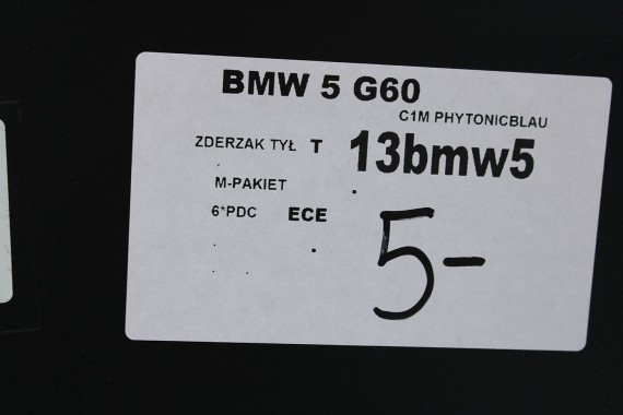 BMW 5 G60 ZDERZAK TYŁ TYLNY M pakiet C1M Phytonicblau Metallic MSP M POWER 51128084866 51128084715 51128085225 8084866 8084715