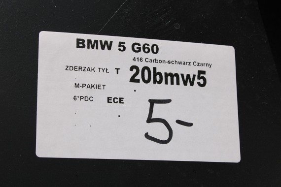 BMW 5 G60 ZDERZAK TYŁ TYLNY M pakiet Kolor: 416 Carbon-schwarz Czarny MSP M POWER 51128084866 51128084715 51128085225 8084866