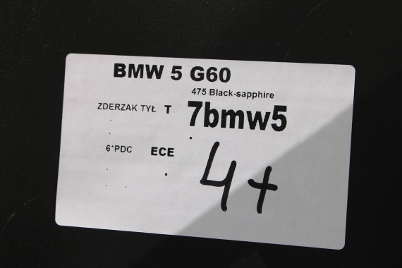 BMW 5 G60 ZDERZAK TYŁ TYLNY Kolor 475 Black-sapphire Czarny 51125A011B0 5A011B8 9464591 5A17979 BASIC 63219464591 66205A17979