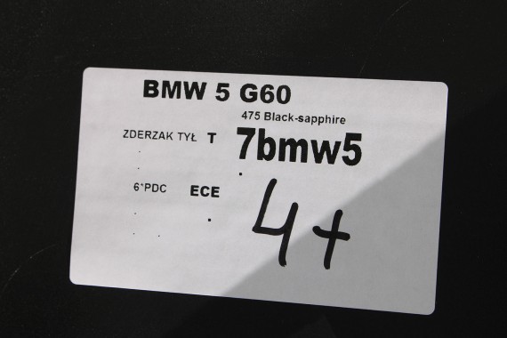 BMW 5 G60 ZDERZAK TYŁ TYLNY Kolor 475Black-sapphire Czarny 51125A011B0 5A011B8 9464591 5A17979 BASIC 63219464591 66205A17979