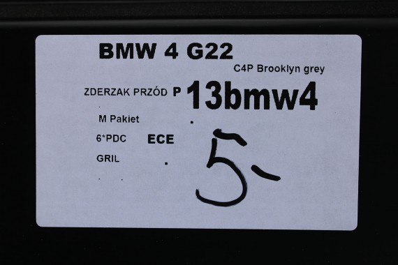 BMW 4 G22 G23 ZDERZAK PRZEDNI PRZÓD M pakiet 8076714 Kolor: C4P Brooklyn grau metallic Szary 63178089525 63178089526 51118076714
