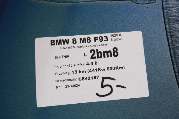 BMW 8 M8 F93 PRZÓD maska błotniki zderzak przedni błotnik lampa LASER 490 Sonderlackierung Niebieski 441 600PS lampy Competition