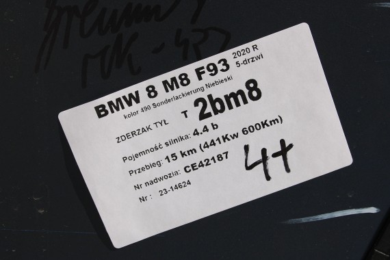 BMW 8 M8 F93 TYŁ ZDERZAK + KLAPA BAGAŻNIKA + LAMPY lampa tylny 490 Sonderlackierung Niebieski 41007483659 51128082803 8070742
