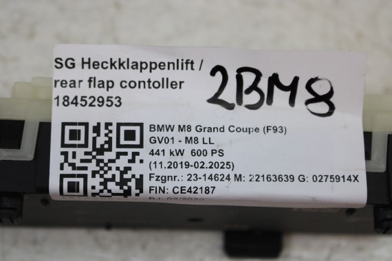 BMW 8 M8 F91 F92 F93 MODUŁ STEROWNIK 2762358 OTWIERANIA KLAPY moduł elektrycznej 5 M5 F90 61352762358 61 35 2762358