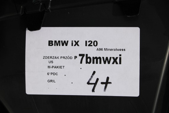 BMW iX i20 ZDERZAK PRZEDNI PRZÓD M pakiet Kolor: A96 Mineral-weiss metallic Biały 51117933621 7983621 9879666 9879665 9492524
